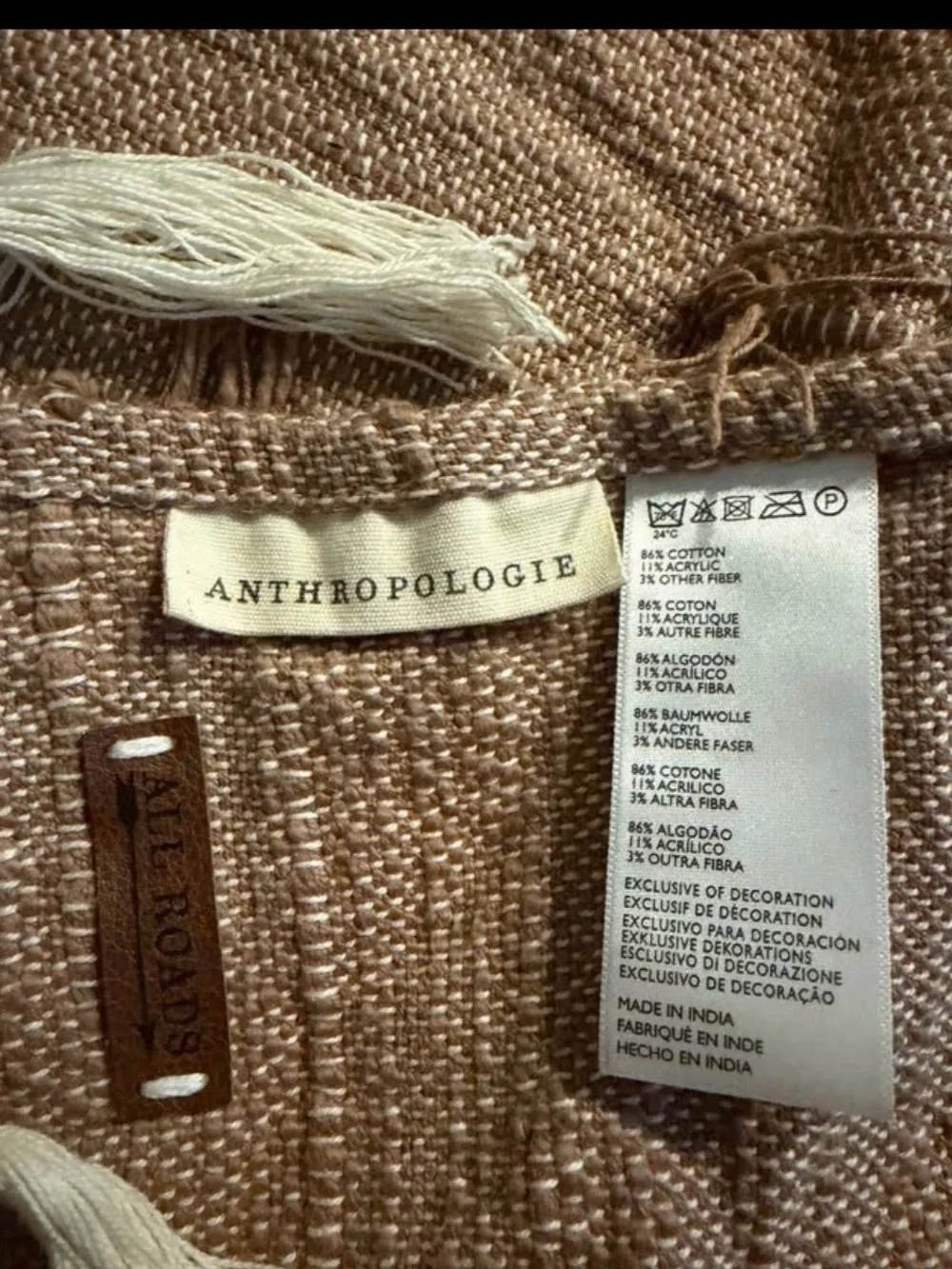 Anthropologie Striped Pom-Pom Throw Blanket